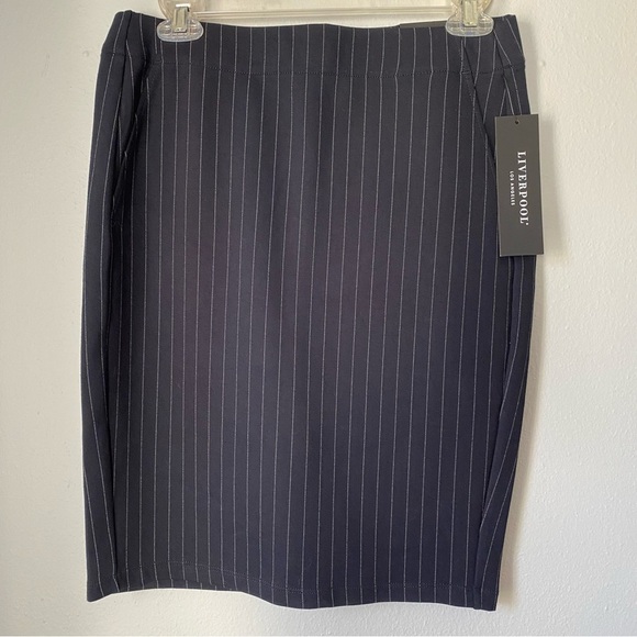 Liverpool Navy Pinstripe Pencil Skirt, 4/27 - Picture 1 of 13
